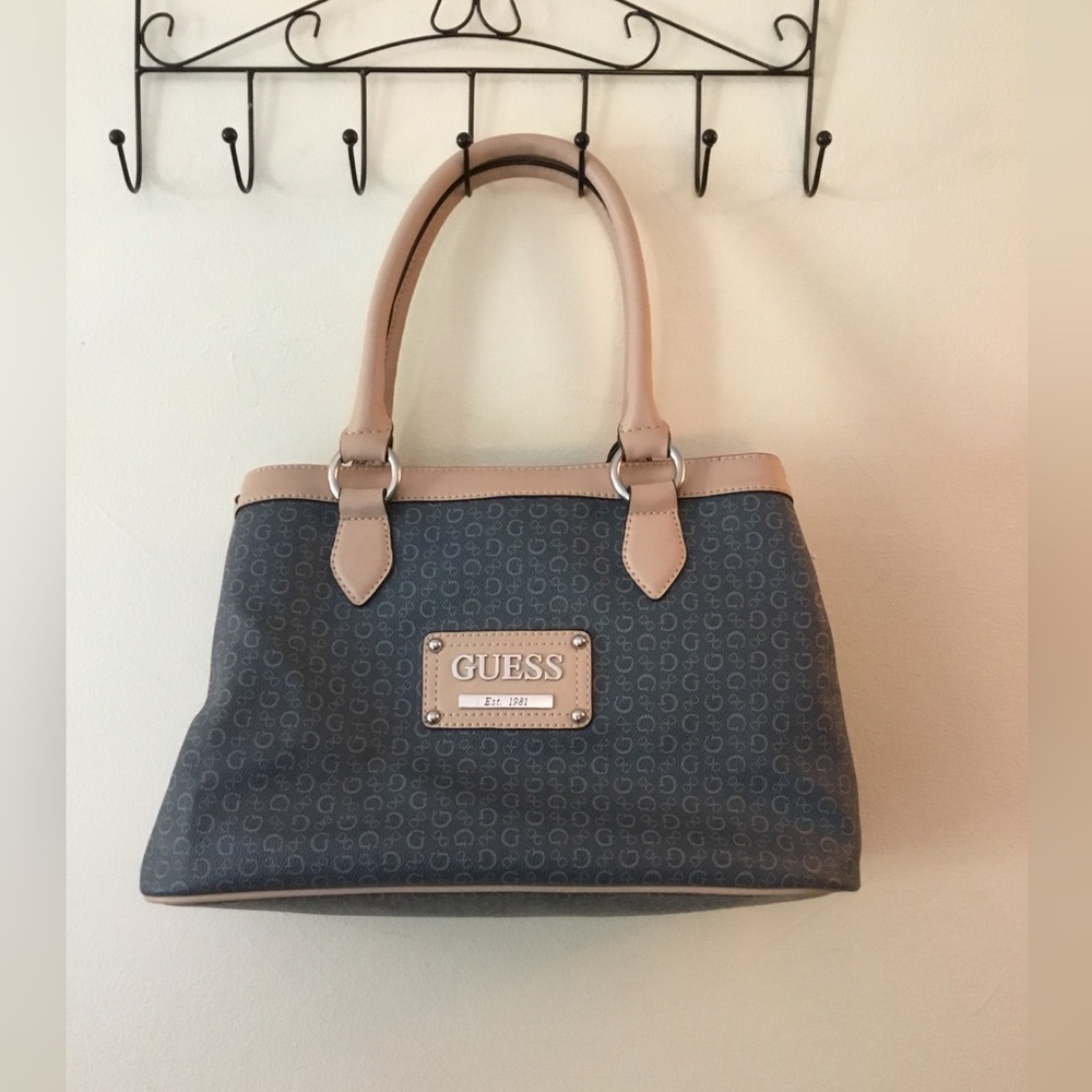 GUESS Grey Monogram Satchel with Matching Wallet